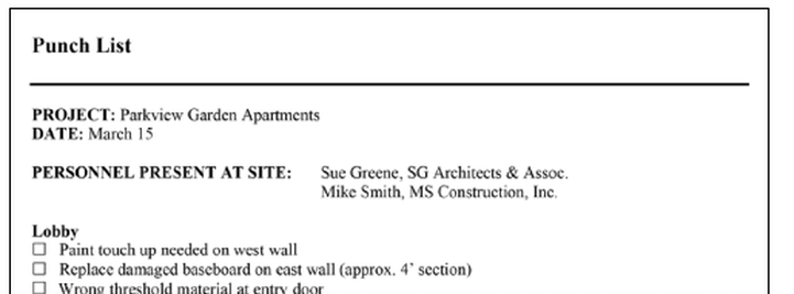 Architect punch list